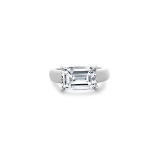 East/West Solitaire Emerald Cut Diamond With Hidden Diamond Halo
