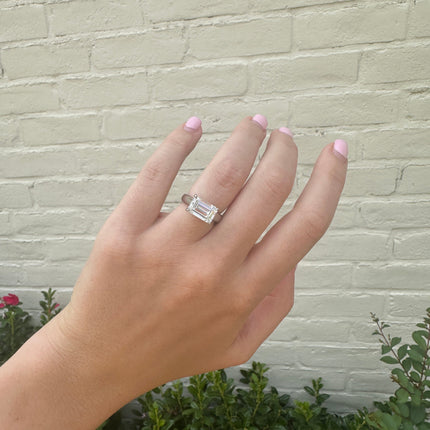 East/West Solitaire Emerald Cut Diamond With Hidden Diamond Halo Lifestyle 2