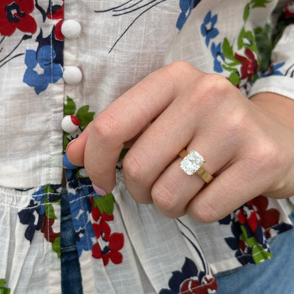 Elongated Cushion Solitaire On Thick Gold Band  Lindsey Leigh Jewelry.