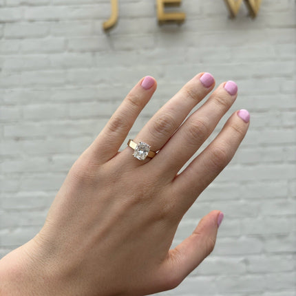 Elongated Cushion Solitaire On Thick Gold Band  Lindsey Leigh Jewelry.