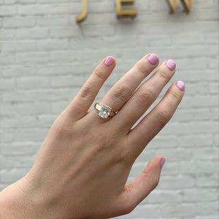 Elongated Cushion Solitaire On Thick Gold Band  Lindsey Leigh Jewelry.
