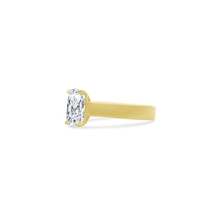 Elongated Cushion Solitaire On Thick Gold Band  Lindsey Leigh Jewelry.
