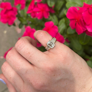 Emerald Cut Diamond On Baguette Band  Lindsey Leigh Jewelry.
