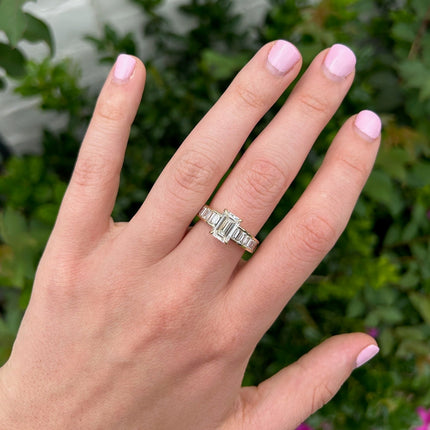 Emerald Cut Diamond On Baguette Band  Lindsey Leigh Jewelry.