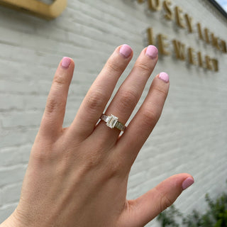 Emerald Cut Diamond On Baguette Band  Lindsey Leigh Jewelry.
