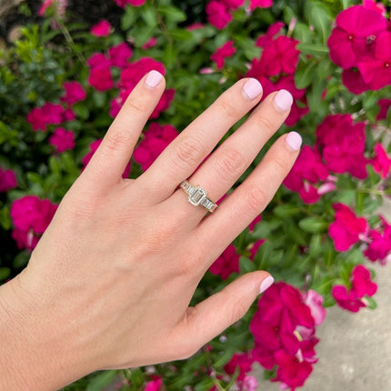 Emerald Cut Diamond On Baguette Band  Lindsey Leigh Jewelry.