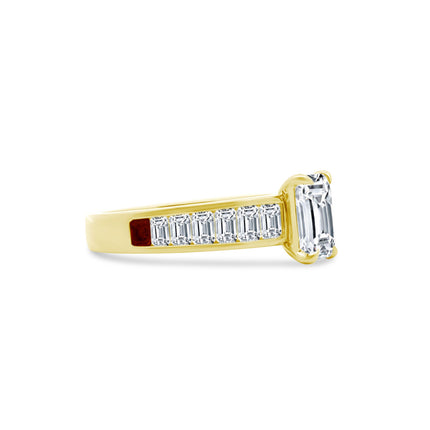 Emerald Cut Diamond On Baguette Band  Lindsey Leigh Jewelry.