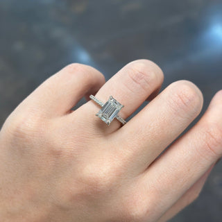 Emerald Cut Solitaire on Diamond Band Lifestyle
