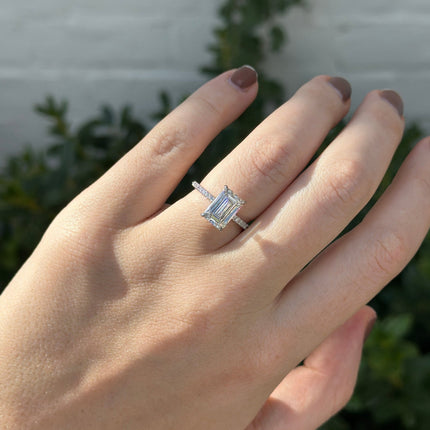 Emerald Cut Solitaire on Diamond Band Lifestyle 2