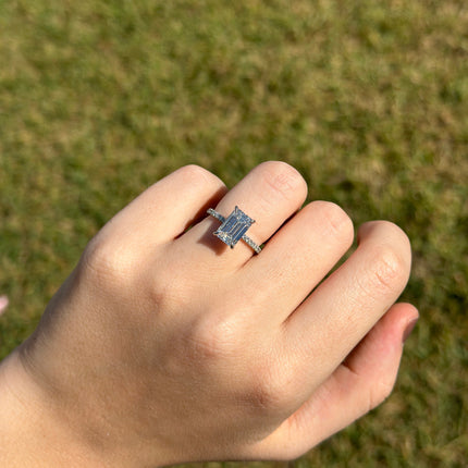 Emerald Cut Solitaire on Diamond Band Lifestyle 4