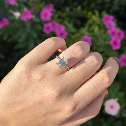 Emerald Cut Solitaire on Diamond Band Lifestyle 5