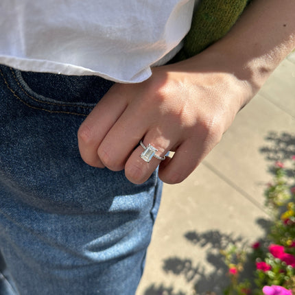 Emerald Cut Solitaire on Diamond Band Lifestyle 6