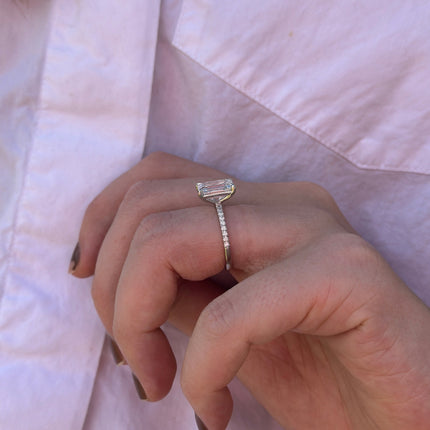 Emerald Cut Solitaire on Diamond Band Lifestyle 7