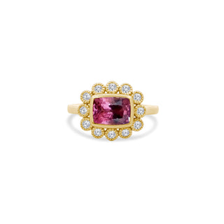 Gemstone & Diamond Milgrain Halo Ring
