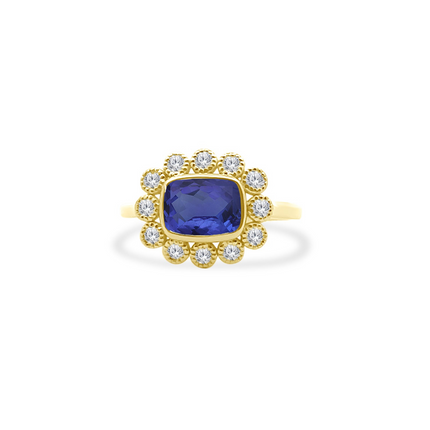 Gemstone & Diamond Milgrain Halo Ring