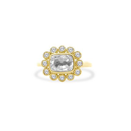 Gemstone & Diamond Milgrain Halo Ring