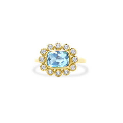Gemstone & Diamond Milgrain Halo Ring