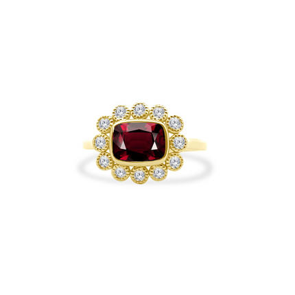 Gemstone & Diamond Milgrain Halo Ring