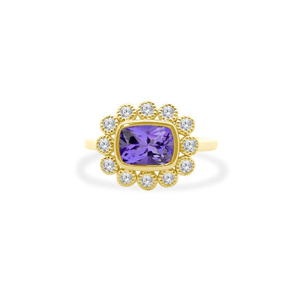 Gemstone & Diamond Milgrain Halo Ring 6
