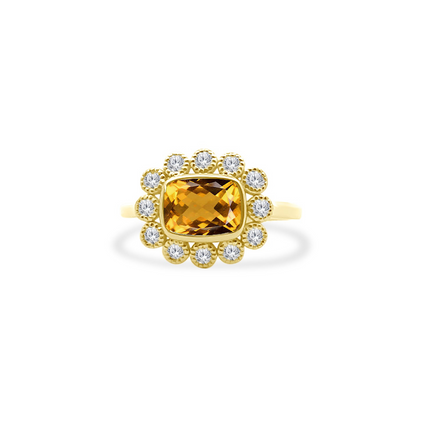 Gemstone & Diamond Milgrain Halo Ring