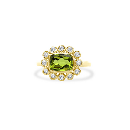 Gemstone & Diamond Milgrain Halo Ring