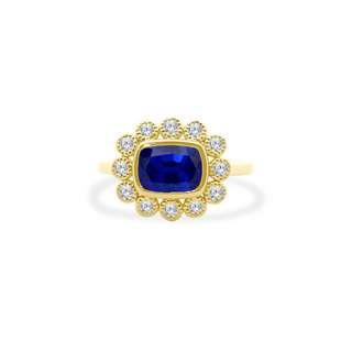 Gemstone & Diamond Milgrain Halo Ring
