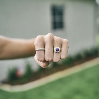 Gemstone & Diamond Milgrain Halo Ring Lifestyle 1
