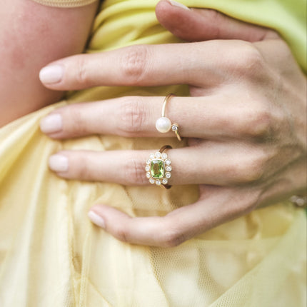 Gemstone & Diamond Milgrain Halo Ring Lifestyle 4