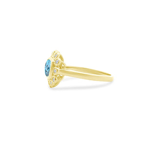 Gemstone & Diamond Milgrain Halo Ring Side
