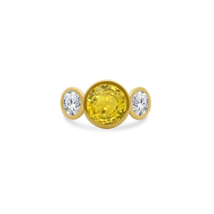 Gemstone & Diamond Triple Bezel Round Ring