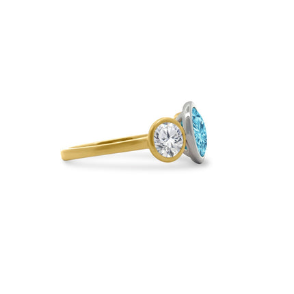 Gemstone & Diamond Triple Bezel Round Ring Aquamarine Side