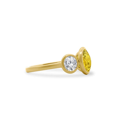 Gemstone & Diamond Triple Bezel Round Ring Side