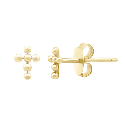Gold Bead Cross Studs - Lindsey Leigh Jewelry, Houston, TX