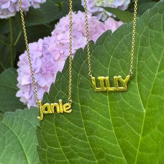 Gold Bubble Name Necklace Lindsey Leigh Jewelry. Houston, TX
