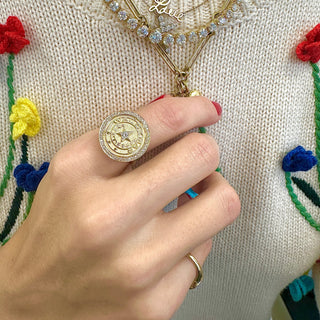Gold Coin Diamond Halo Ring  Lindsey Leigh Jewelry.
