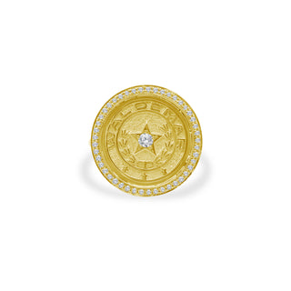 Gold Coin Diamond Halo Ring  Lindsey Leigh Jewelry.
