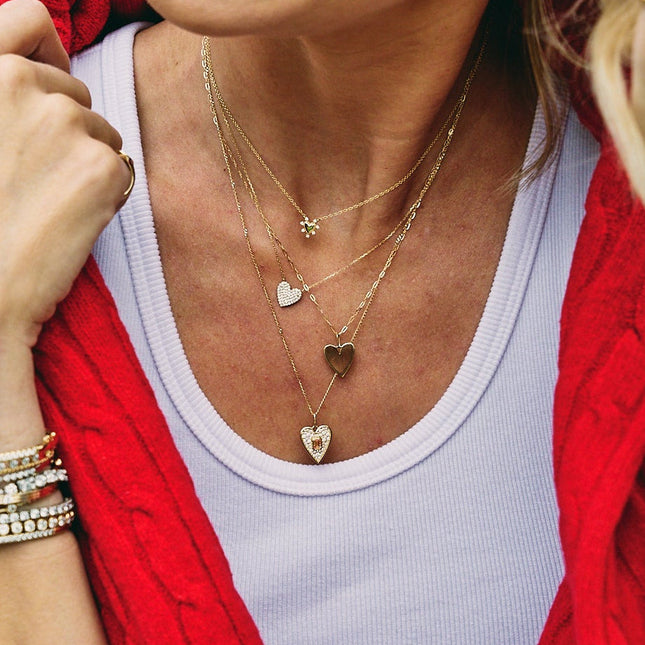 Gold Heart and Mini Paperclip Necklace Lifestyle 1