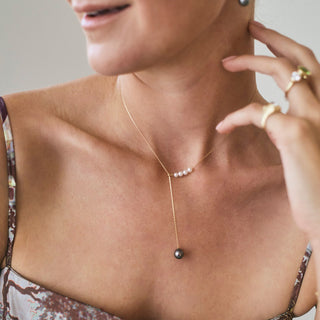 Graduated Gray and White Pearl Bolo Necklace   Lindsey Leigh Jewelry, Houston, TX
