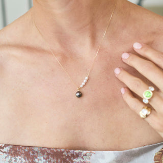 Graduated Gray and White Pearl Bolo Necklace   Lindsey Leigh Jewelry
