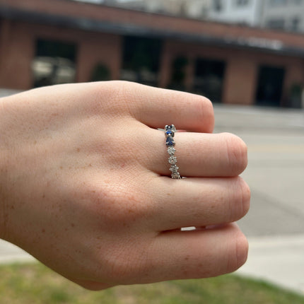 Half Blue Sapphire Chasing Pear And Half Eagle Prong Diamond Band  Lindsey Leigh Jewelry.