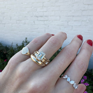 North South Bezel Set Emerald Cut Solitaire  Lindsey Leigh Jewelry.

