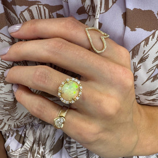 Petite Cabochon Opal & Diamond Halo Ring  Lindsey Leigh Jewelry.
