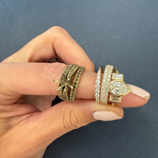 Bezel Set Pear with Straight Baguette Cut Side Stones  Lindsey Leigh Jewelry.
