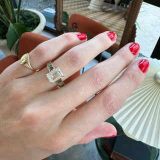 Emerald Cut Solitaire On Green Sapphire Band  Lindsey Leigh Jewelry.
