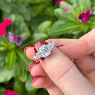 Emerald Cut With Radiant and Tapered Baguette Side Stones  Lindsey Leigh Jewelry.
