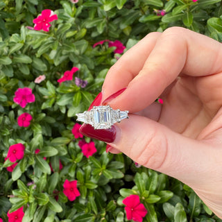 Emerald Cut With Radiant and Tapered Baguette Side Stones  Lindsey Leigh Jewelry.
