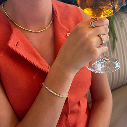 Yellow and White Lab-Grown Diamond Tennis Necklace