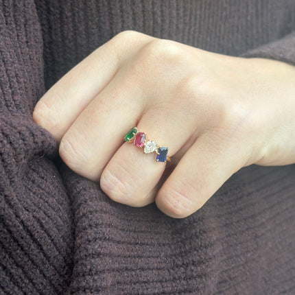 Jumbo Gemstone & Diamond Multi Shape Eagle Prong Band Lifestyle