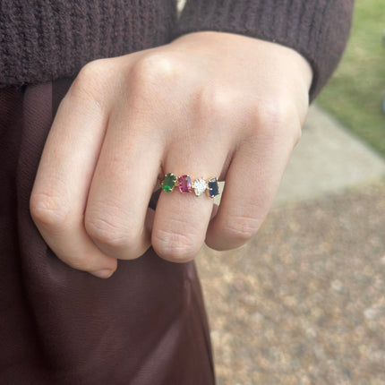 Jumbo Gemstone & Diamond Multi Shape Eagle Prong Band Lifestyle 2