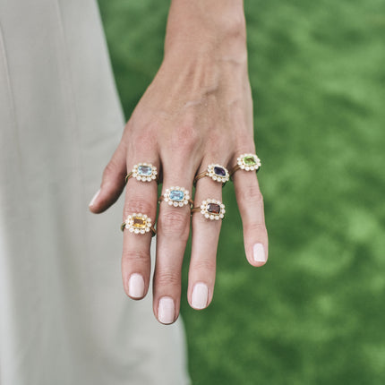 Gemstone & Diamond Milgrain Halo Ring